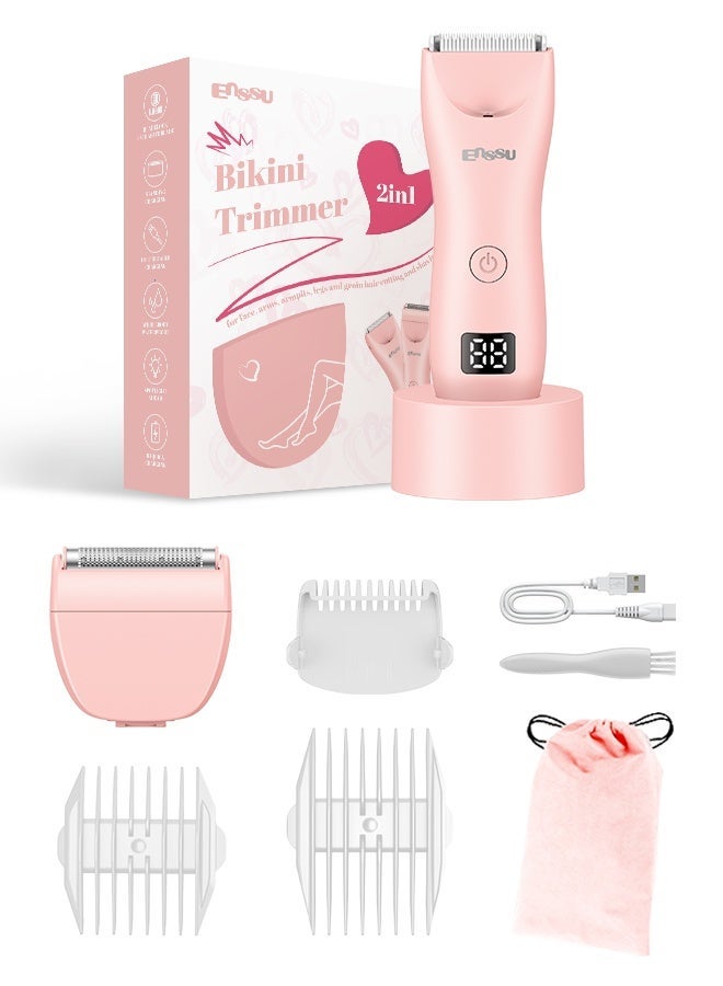 ENSSU Bikini Trimmer for Women - 2 in 1 Pubic Hair Trimmer IPX7 Waterproof, Razors for Women with LED Light & USB Charge, Painless Electric Shaver with Ceramic Blade for Bikini Legs Arm Underarm - Image 2